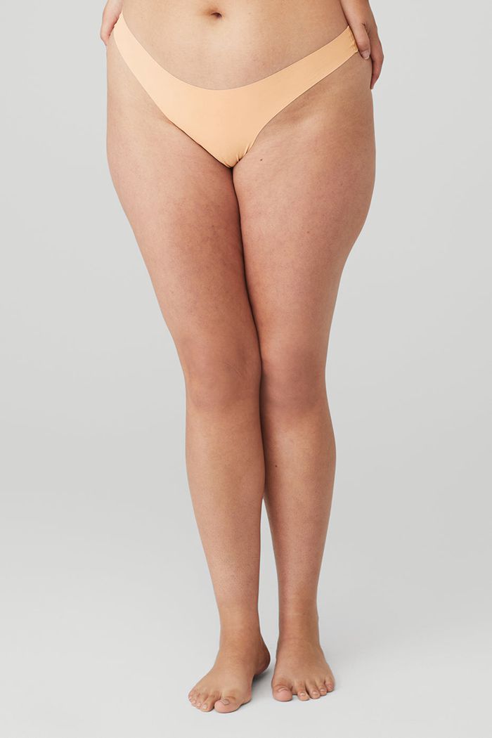 Beige Alo Yoga Airbrush Invisible Thong Women's Underwear | 81973ZNBR