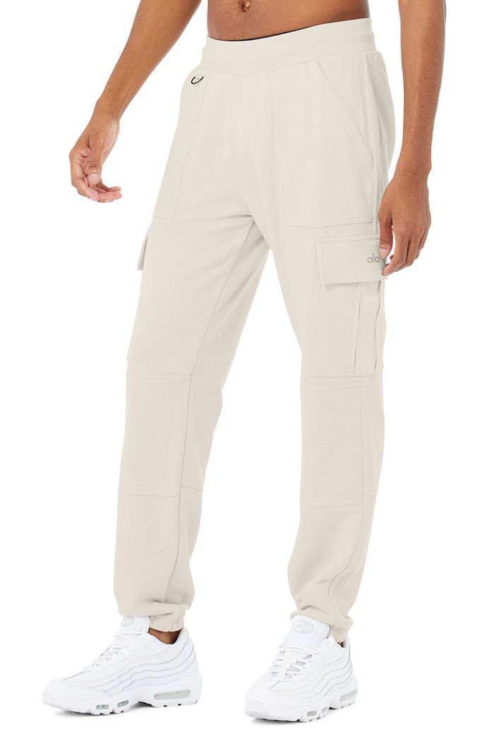 Beige Alo Yoga Highline Cargo Sweat Men's Pants | 75836DRBK