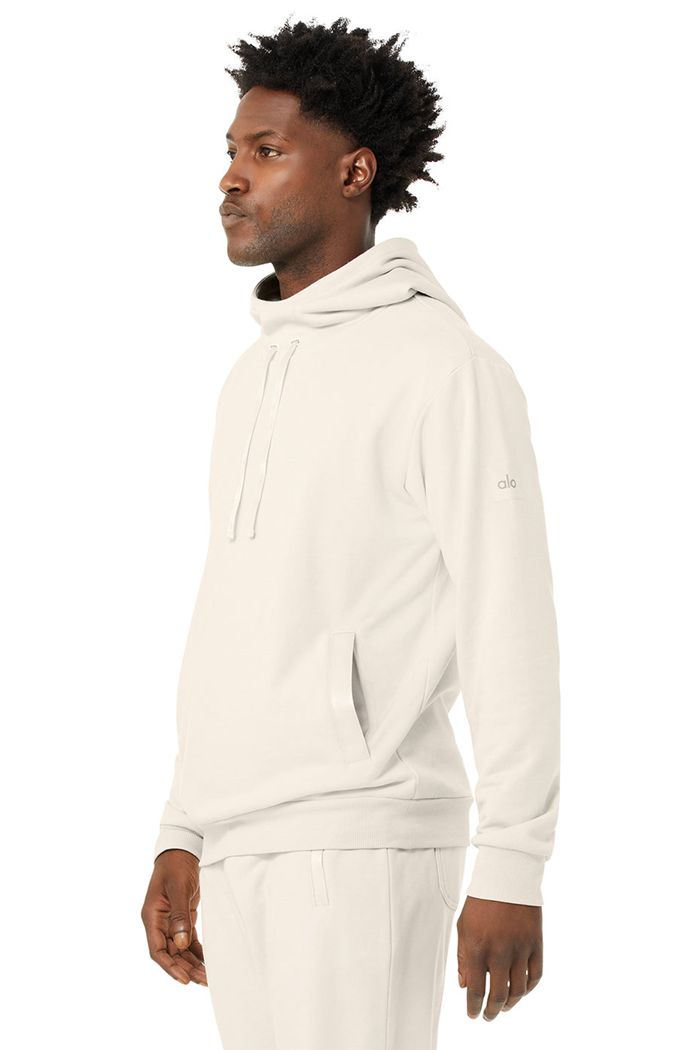 Beige Alo Yoga Highline Men's Hoodie | 15462NJBD