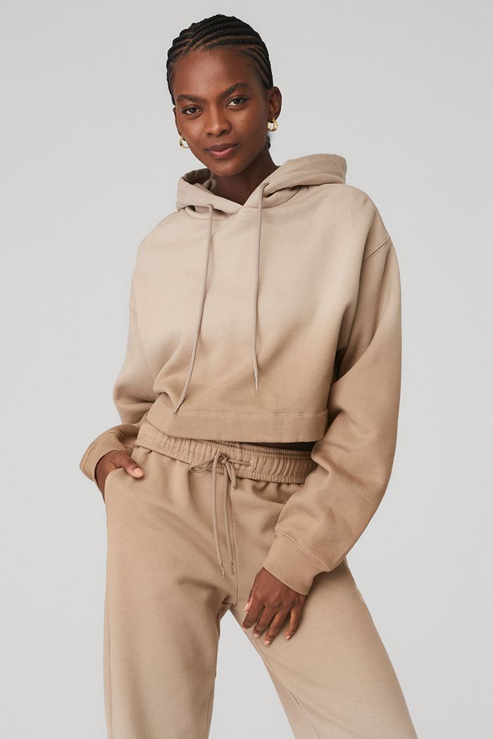 Beige Alo Yoga Ombre Bae Women's Hoodie | 10659OJXB