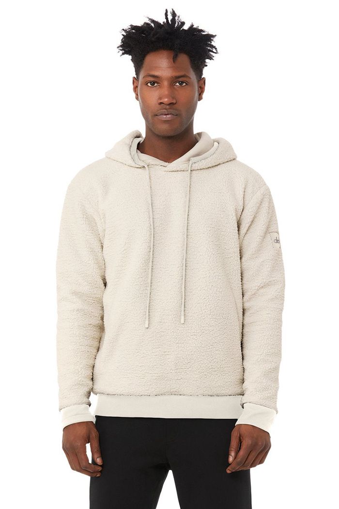 Beige Alo Yoga Sherpa Men's Hoodie | 35802FWXM