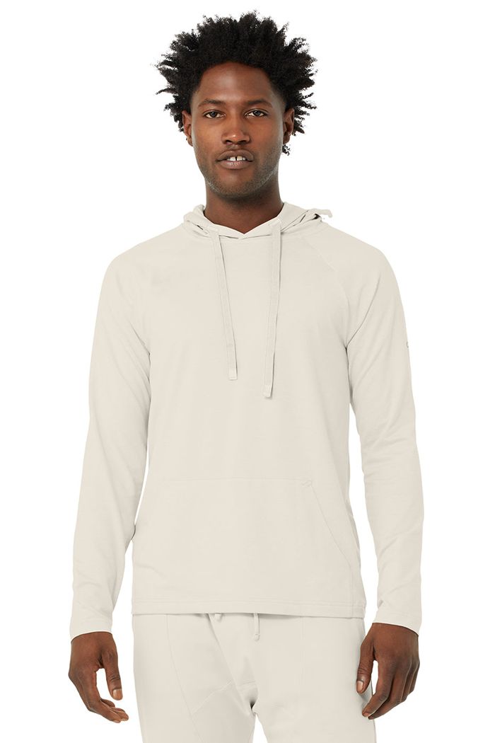 Beige Alo Yoga The Conquer Men's Hoodie | 64013XFIN