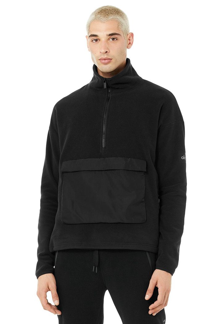 Black Alo Yoga 1/2 Zip Mammoth Polar Men's Pullover | 54982BEXG