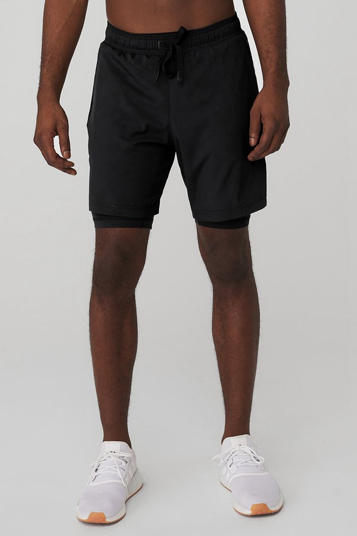 Black Alo Yoga 7" Unity 2-In-1 Men's Short | 82610ZQKN