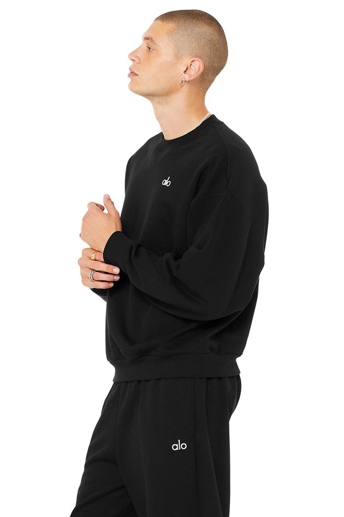 Black Alo Yoga Accolade Crew Neck Men's Pullover | 18620KTPR