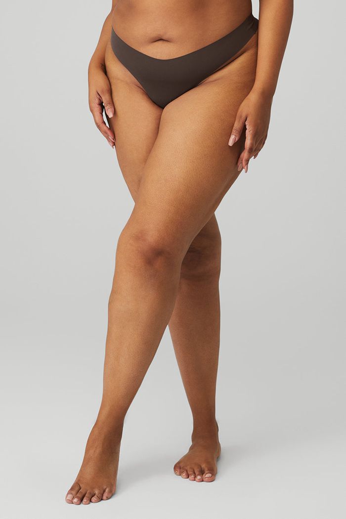 Black Alo Yoga Airbrush Invisible Thong Women's Underwear | 72908UFKX