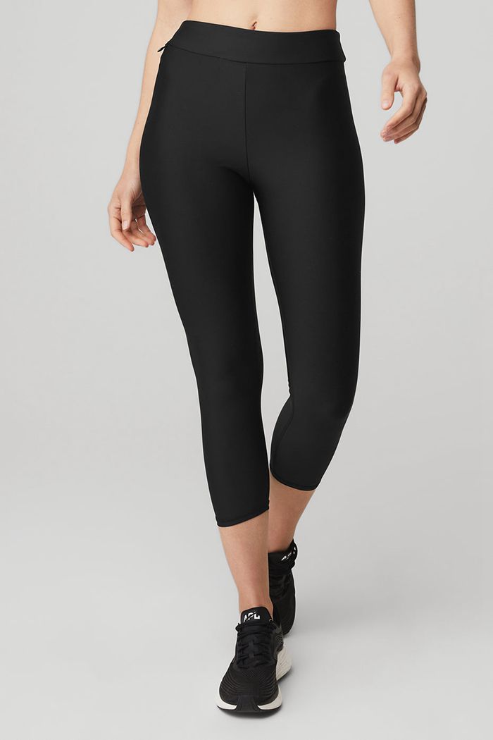 Black Alo Yoga Airlift High-Waist Conceal-Zip Capri Women's Pants | 13925KEUJ