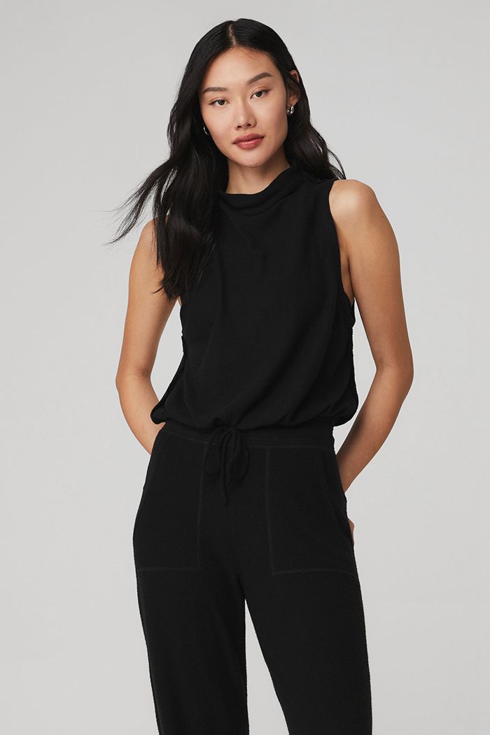 Black Alo Yoga Alolux Soho Mock Neck Women's Vest | 35962ONHX