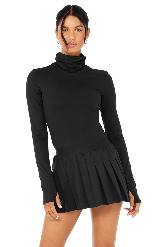 Black Alo Yoga Alosoft Protection Turtleneck Women's Long Sleeve | 35608BFOE