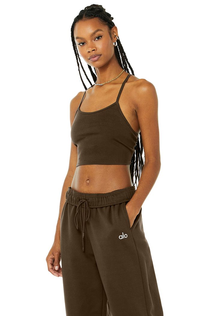 Black Alo Yoga Alosoft Ribbed Crop Calm Women's Tank Tops | 09256PBOA