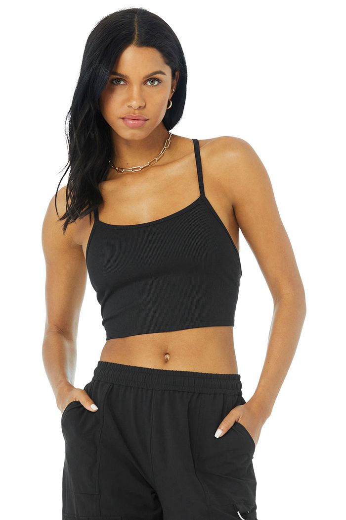 Black Alo Yoga Alosoft Ribbed Crop Calm Women's Tank Tops | 96384LGVW