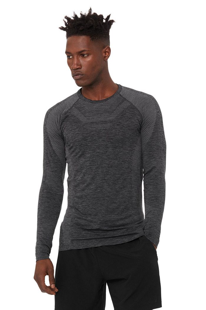 Black Alo Yoga Amplify Seamless Men's Long Sleeve | 71952ACTL