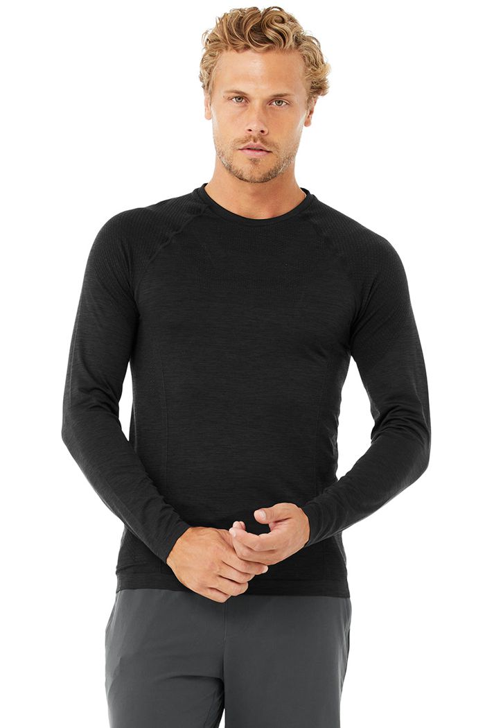 Black Alo Yoga Amplify Seamless Men's Long Sleeve | 79145MYCI