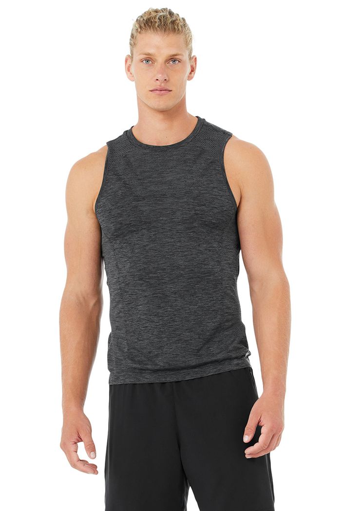 Black Alo Yoga Amplify Seamless Muscle Men's Tank Tops | 43891LACH