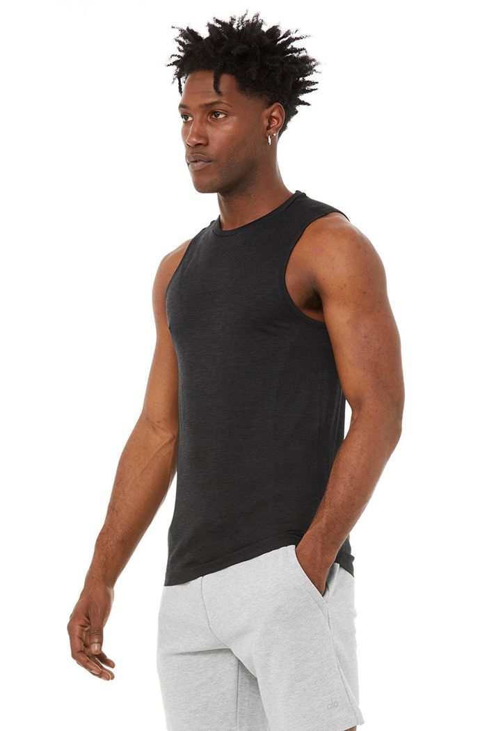 Black Alo Yoga Amplify Seamless Muscle Men's Tank Tops | 83074HTSM