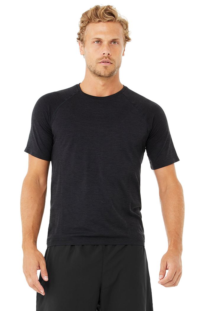 Black Alo Yoga Amplify Seamless Tee Men's Short Sleeve | 29580NBSY