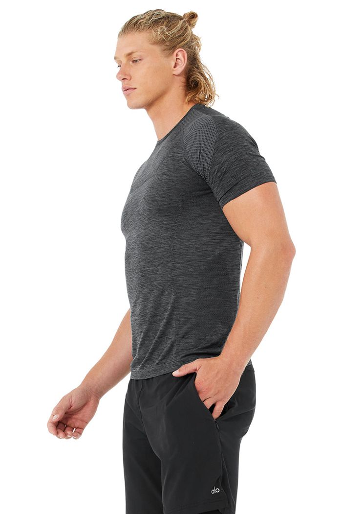 Black Alo Yoga Amplify Seamless Tee Men's Short Sleeve | 40671BWAE