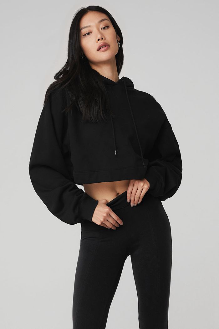 Black Alo Yoga Bae Women's Hoodie | 92417QKBD