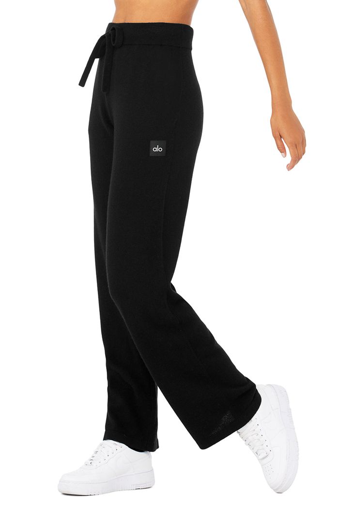 Black Alo Yoga Cashmere High-Waist Jet Set Wide Leg Women's Pants | 24905ICAW