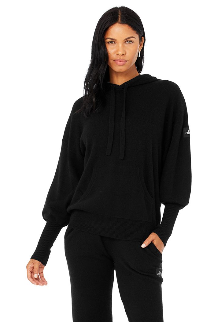 Black Alo Yoga Cashmere Jet Set Women's Hoodie | 62079EUSW