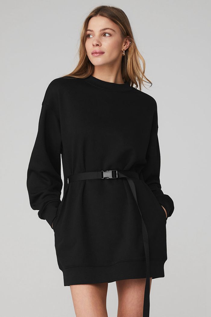 Black Alo Yoga Cityscape Sweatshirt Women's Dress | 19257FURZ