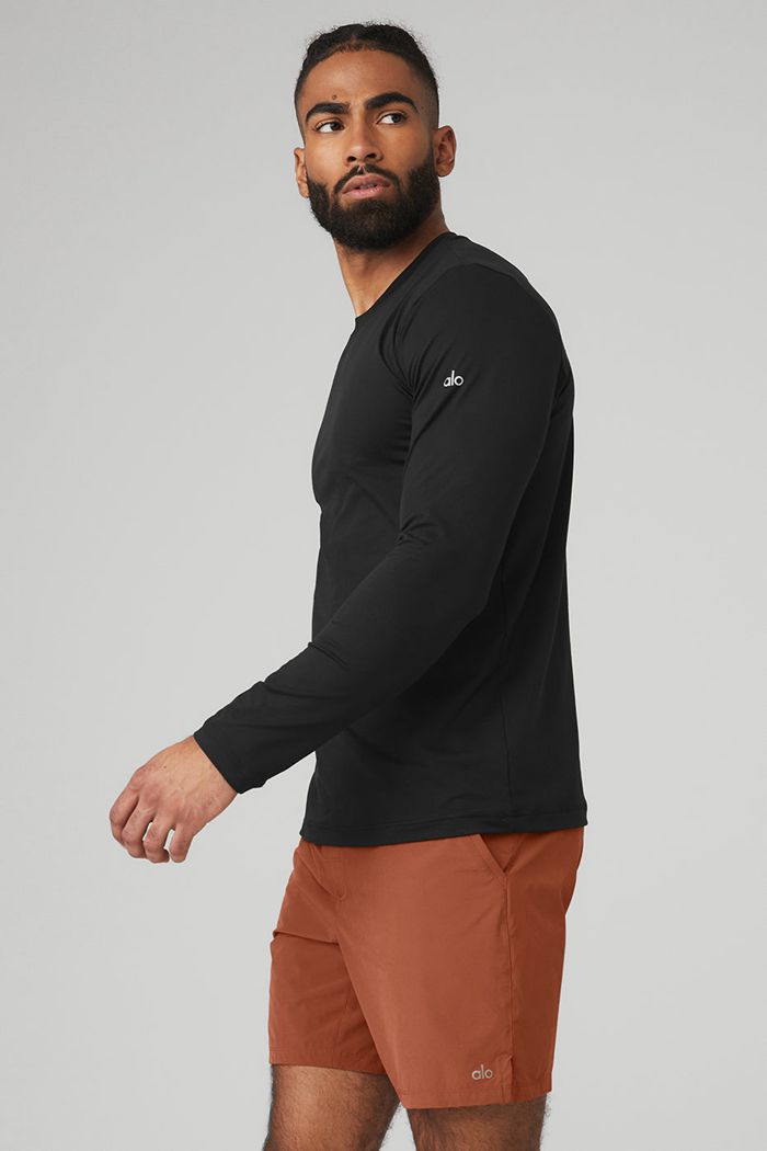 Black Alo Yoga Conquer Reform Crewneck Men's Long Sleeve | 90163KYHN