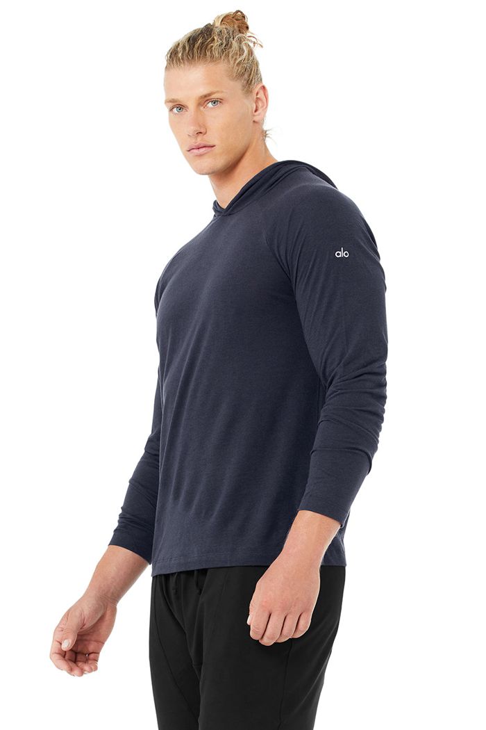 Black Alo Yoga Core Hooded Runner Men's Hoodie | 98032IYNE