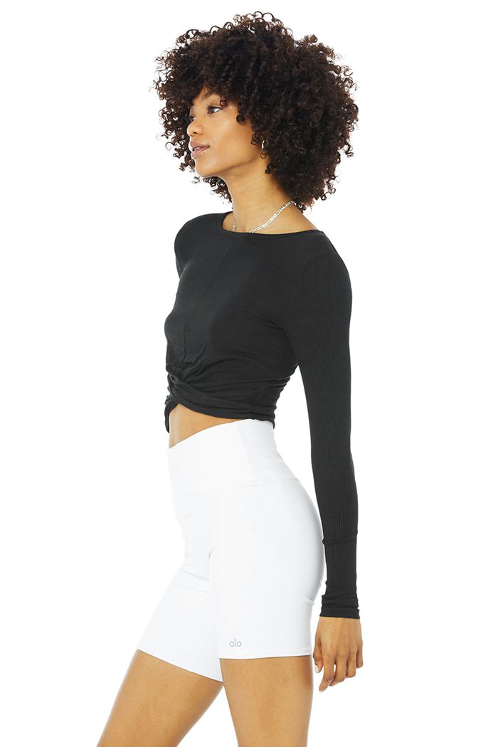 Black Alo Yoga Cover Women's Long Sleeve | 83247GUHP