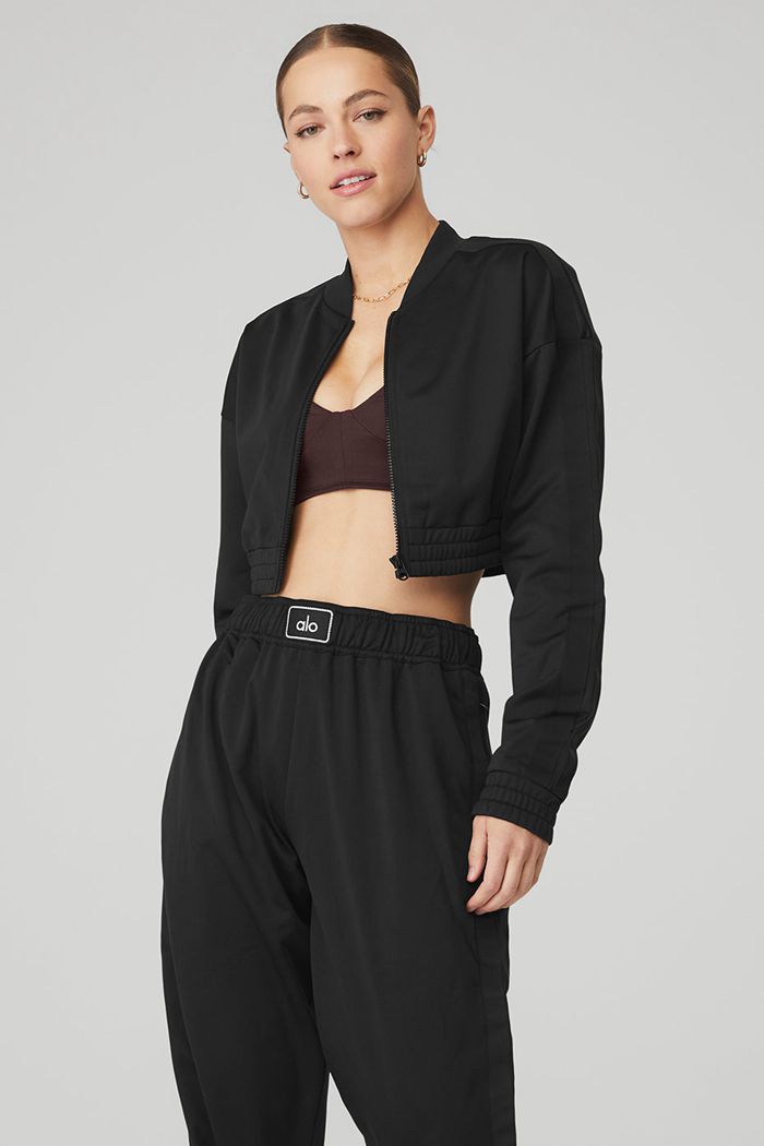 Black Alo Yoga Cropped Prizewinner Women's Jackets | 83569HCND