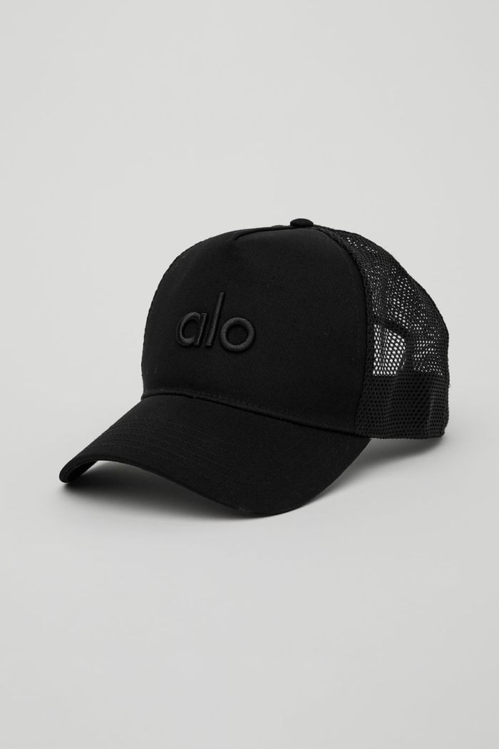 Black Alo Yoga District Trucker Men's Hats | 29065QLJM