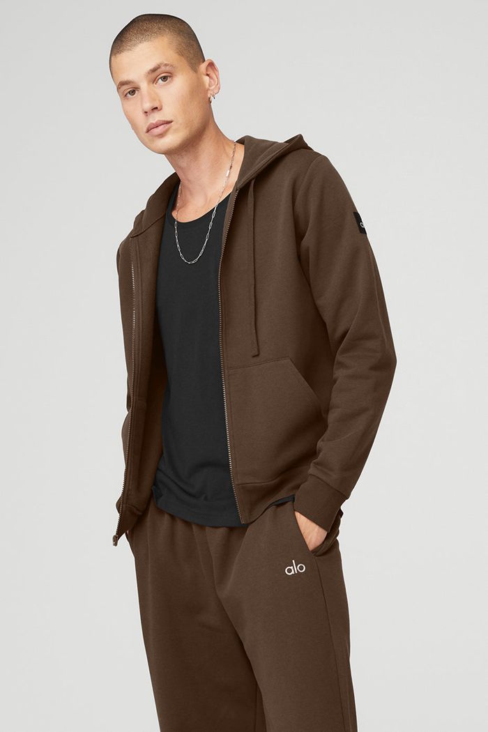 Black Alo Yoga Everyday Full Zip Men's Hoodie | 31582DOEY