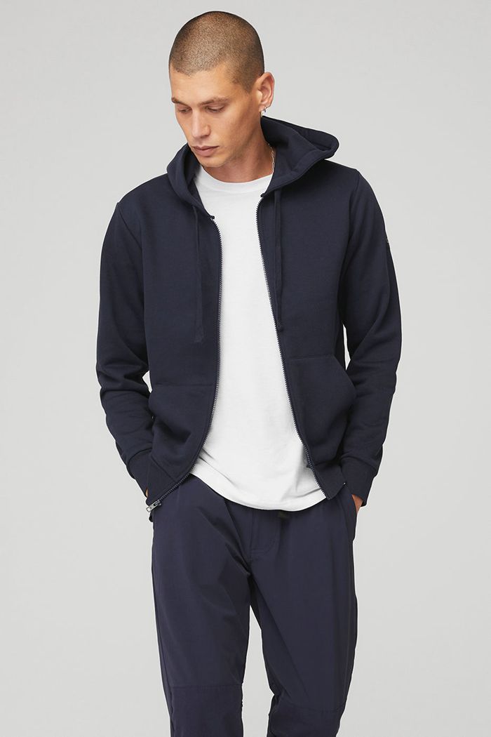 Black Alo Yoga Everyday Full Zip Men's Hoodie | 46289TDCN