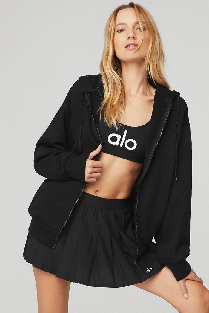 Black Alo Yoga Everyday Full Zip Women's Hoodie | 08249YNWO