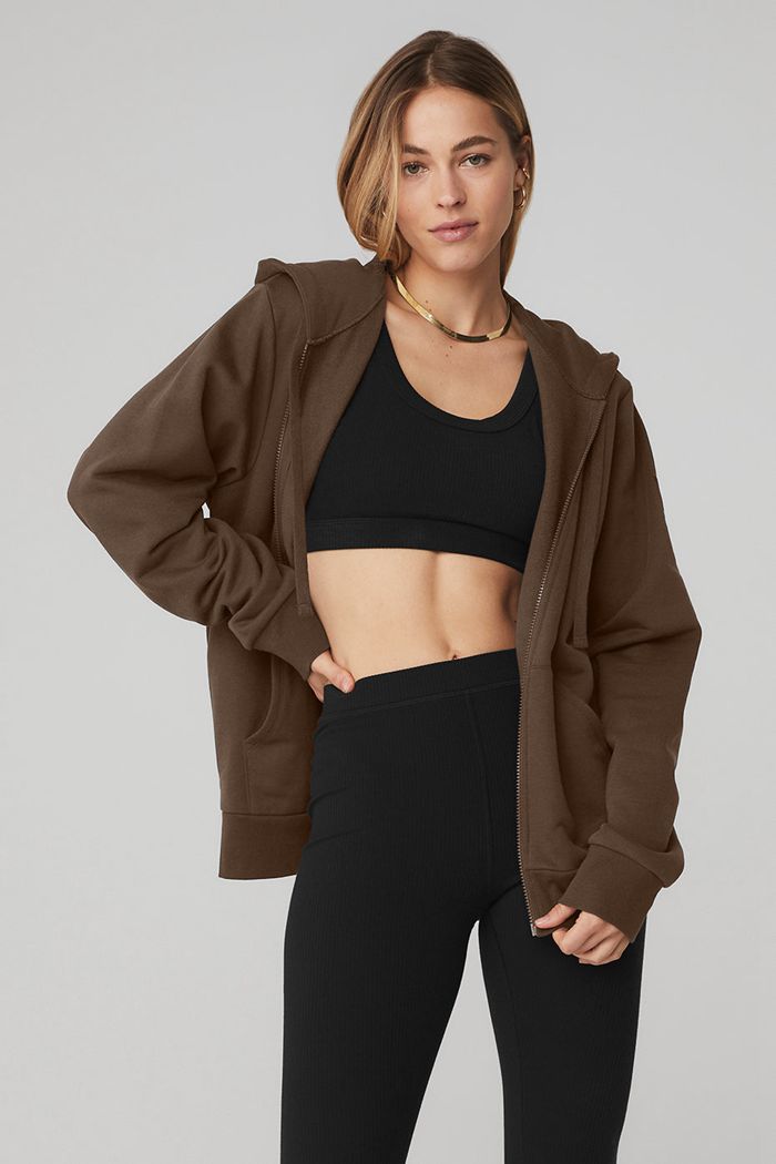 Black Alo Yoga Everyday Full Zip Women's Hoodie | 58739GCLU