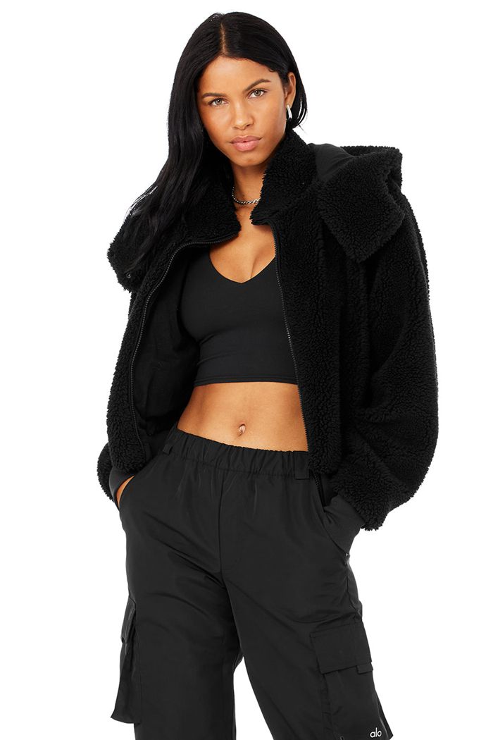 Black Alo Yoga Foxy Sherpa Women's Jackets | 06938FWUM