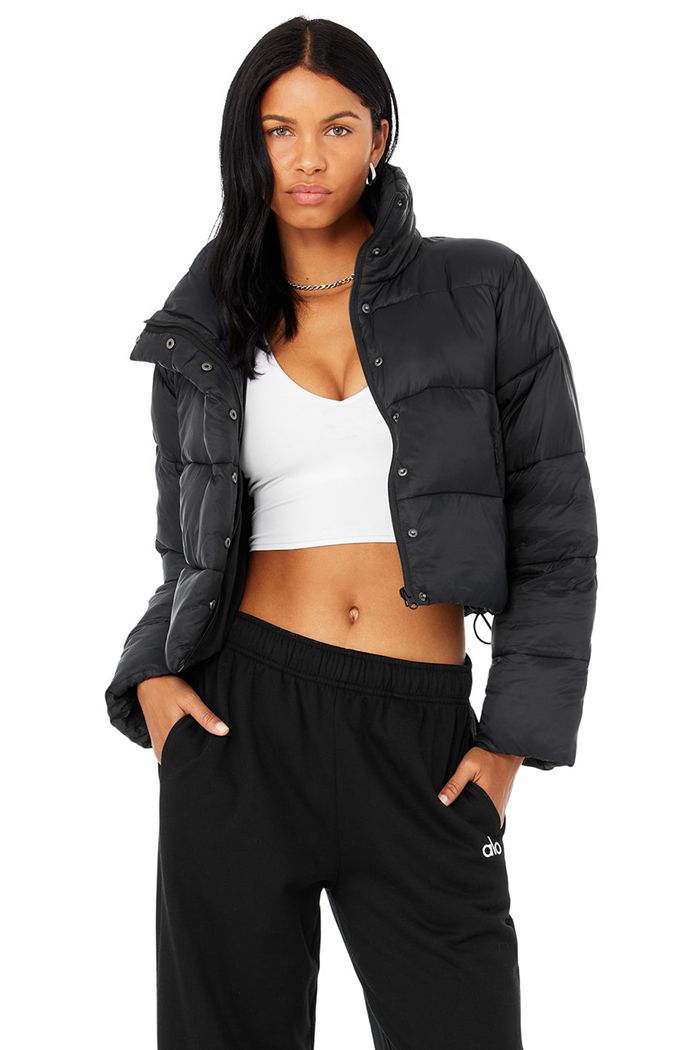 Black Alo Yoga Gold Rush Puffer Women's Jackets | 36908XLSW