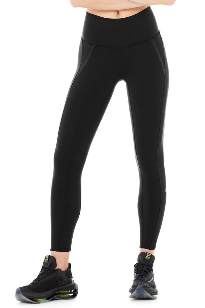 Black Alo Yoga High-Waist 7/8 Motocon Women's Leggings | 34269QUGX