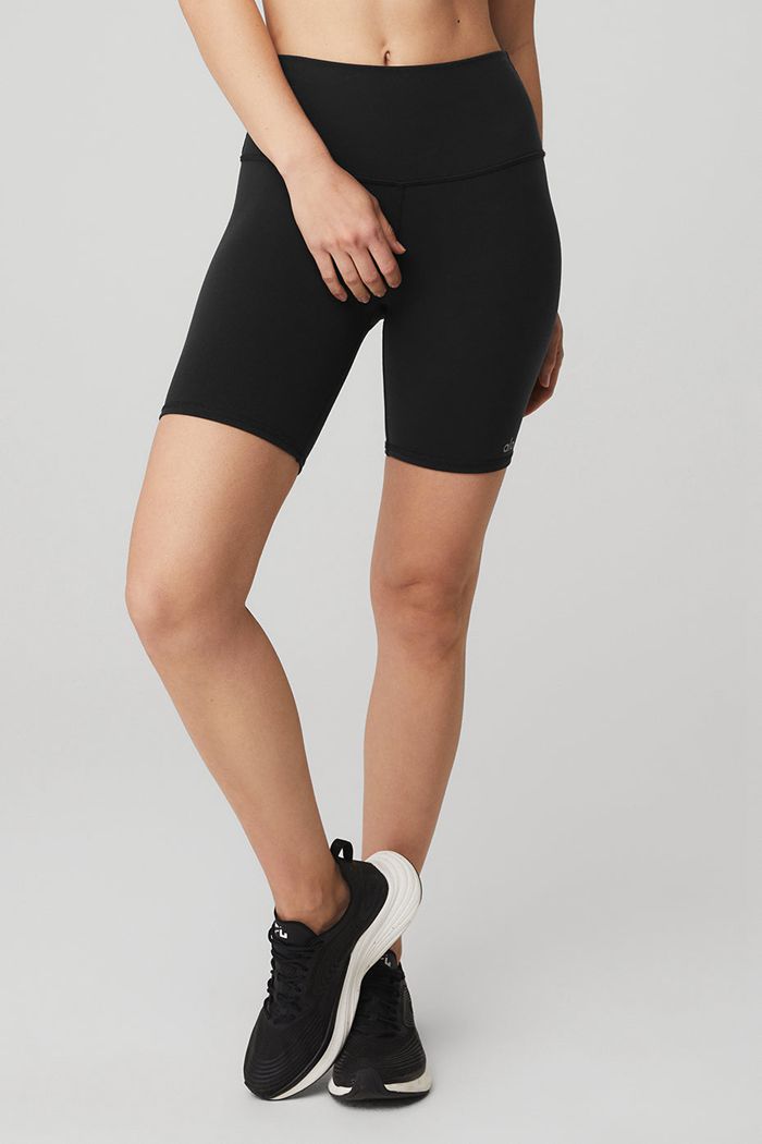 Black Alo Yoga High-Waist Biker Women's Short | 29576GBOD