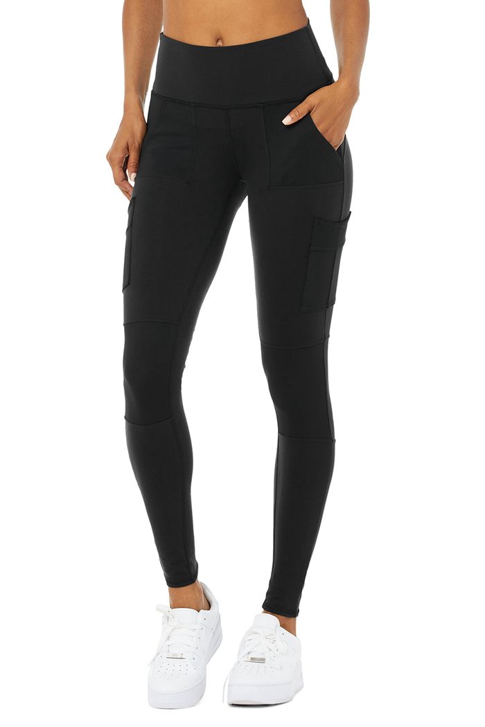 Black Alo Yoga High-Waist Cargo Women's Leggings | 17693BFPC