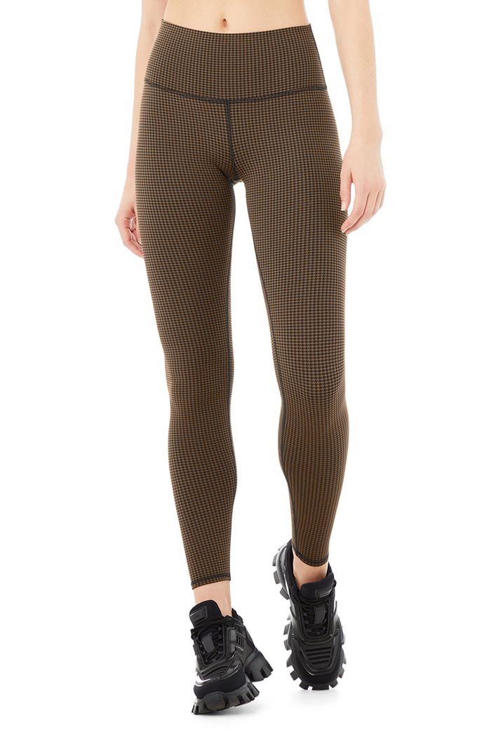 Black Alo Yoga High-Waist Micro Houndstooth Women's Leggings | 04629SOQH