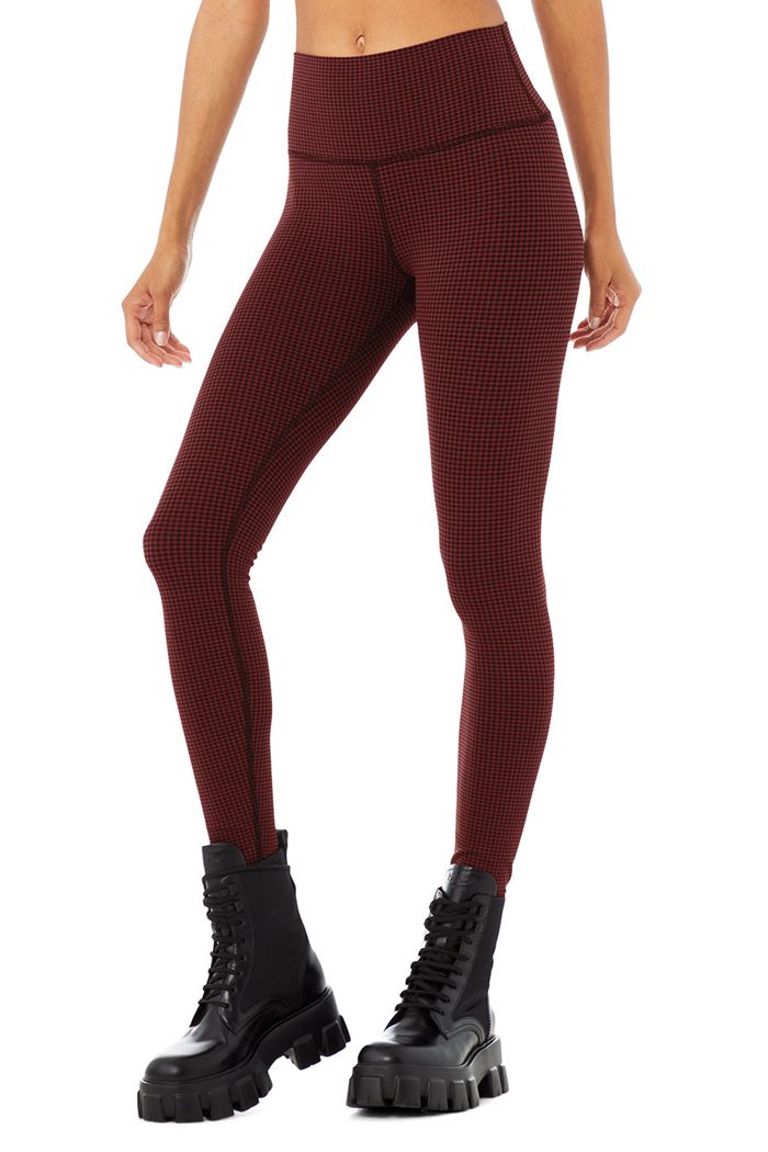 Black Alo Yoga High-Waist Micro Houndstooth Women's Leggings | 46182AWNO