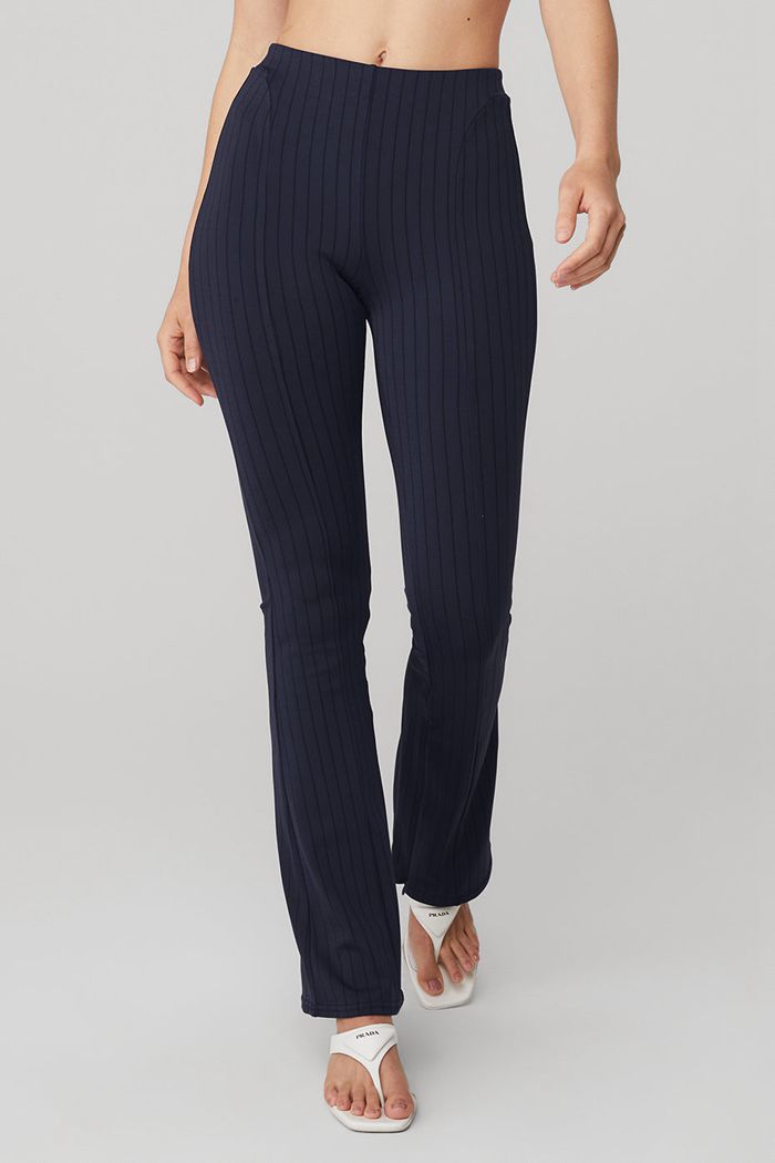 Black Alo Yoga High-Waist Pinstripe Zip It Flare Women's Leggings | 34615OHCG