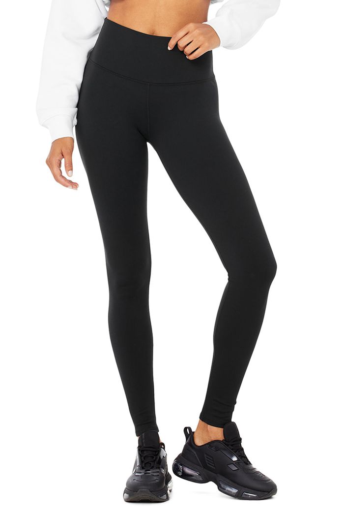 Black Alo Yoga High-Waist Winter Warmth Plush Women's Leggings | 04139ISTO