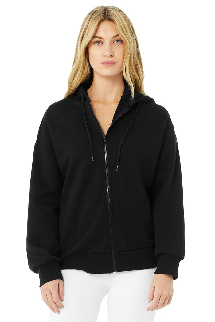 Black Alo Yoga Hype Full Zip Women's Hoodie | 23817JPOV