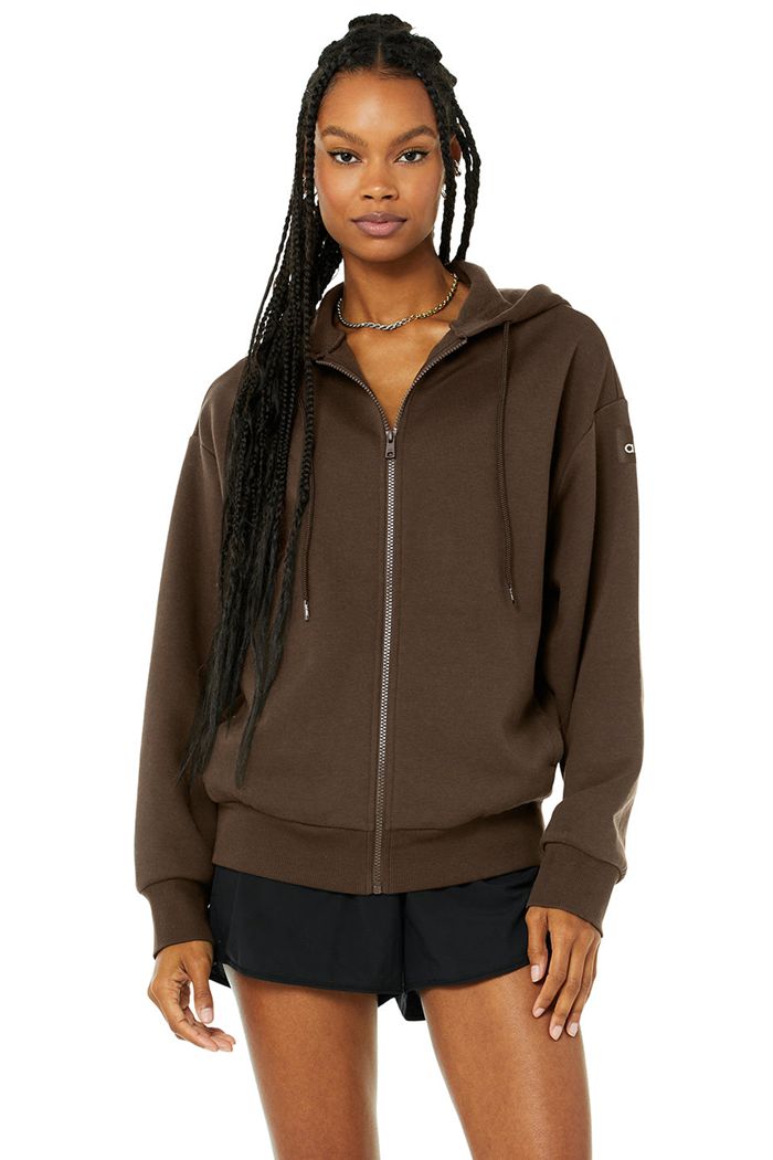 Black Alo Yoga Hype Full Zip Women's Hoodie | 38057VZUS