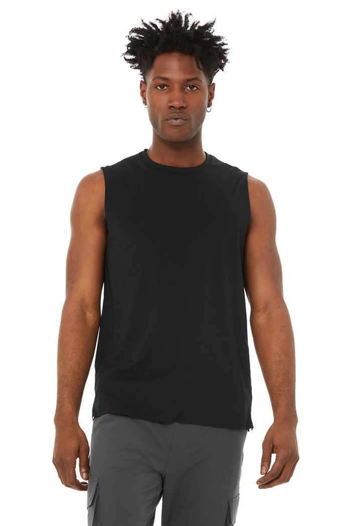 Black Alo Yoga Idol Performance Men's Tank Tops | 19763PYRS