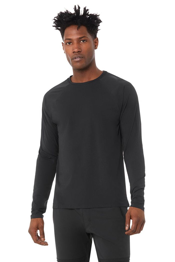 Black Alo Yoga Idol Performance Tee Men's Long Sleeve | 85136HNPG