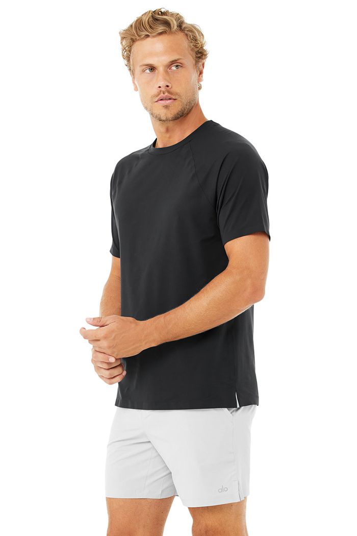 Black Alo Yoga Idol Performance Tee Men's Short Sleeve | 86753MZVH