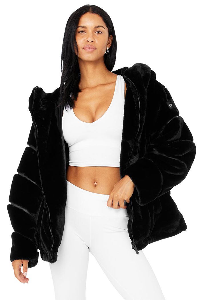 Black Alo Yoga Knock Out Faux Fur Women's Jackets | 65792AJIX