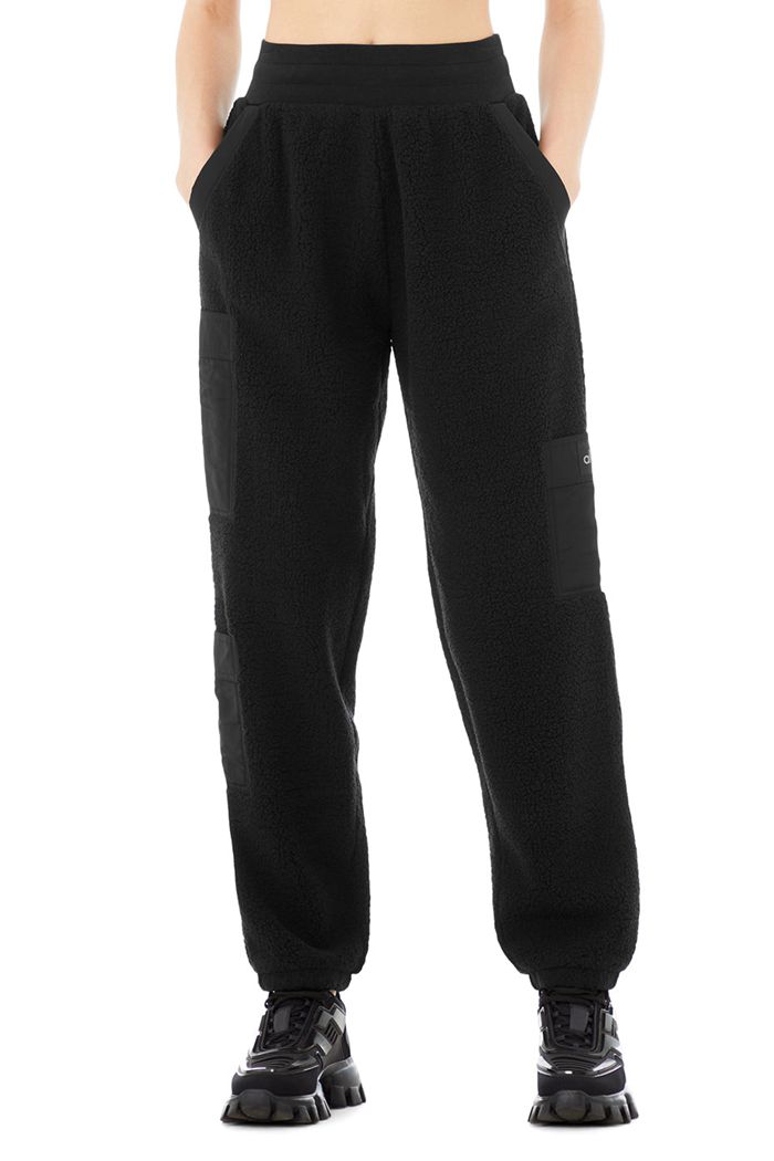 Black Alo Yoga Micro Sherpa High-Waist Solstice Sweat Women's Pants | 16345HPMI